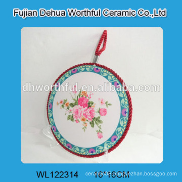 Elegant ceramic pot holder with classical flower decal